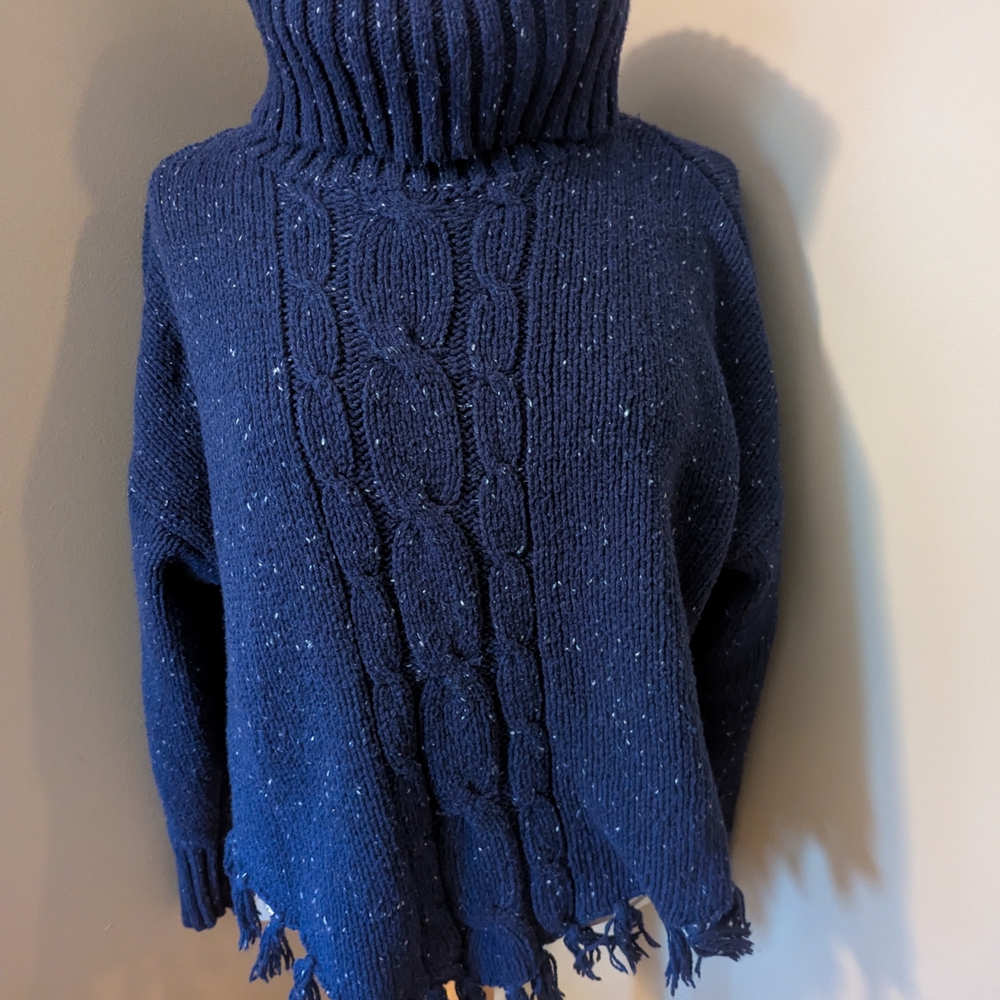 Levi's Blue Cable Knit Turtleneck Sweater Fringe L